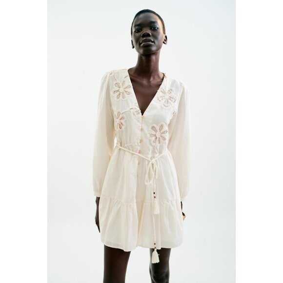 ZARA EMBROIDERED TEXTURED DRESS - Picture 3 of 9